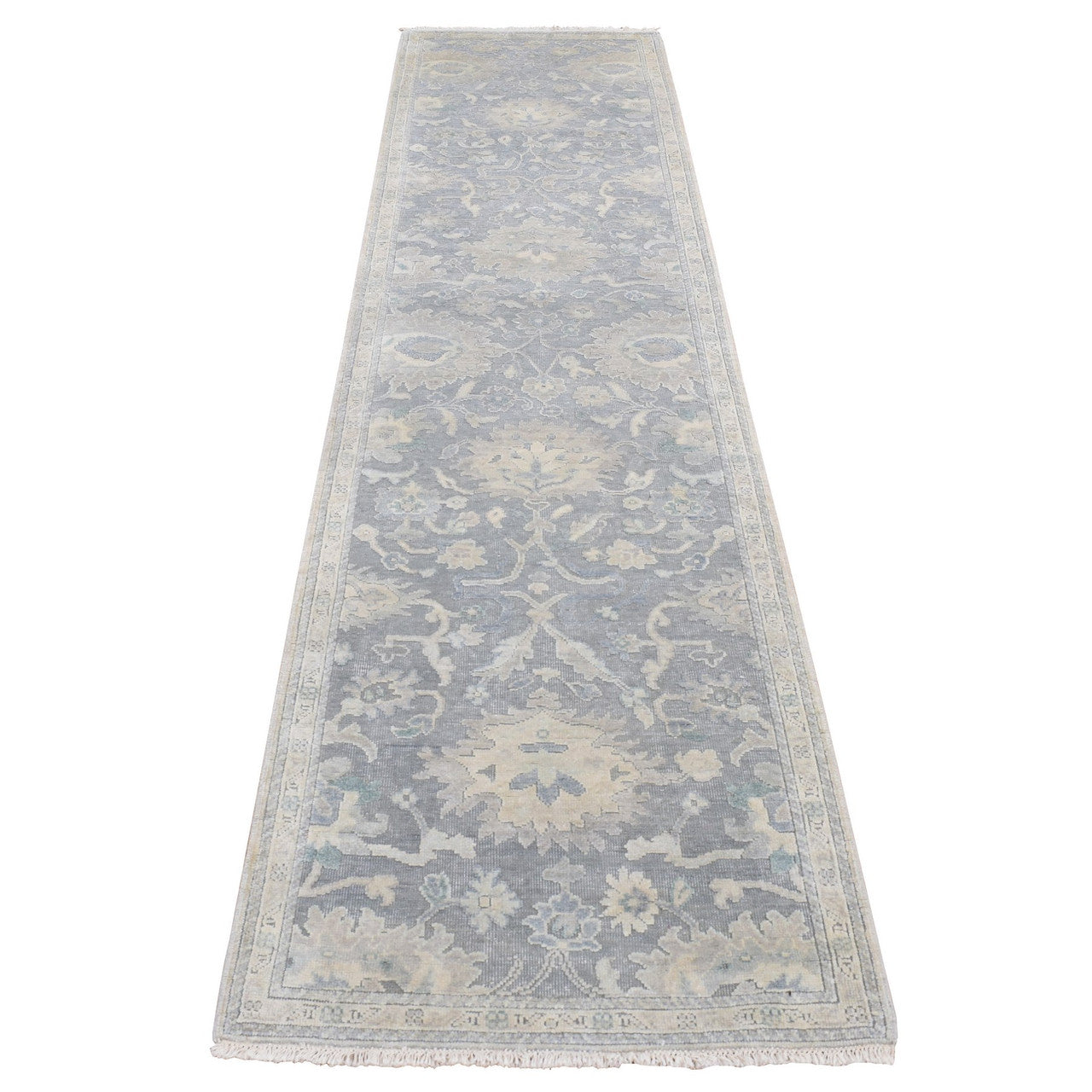 Gray 2'6" x 10'2" Oushak And Peshawar Hand knotted Wool/Silk Rug - Sku: O087287