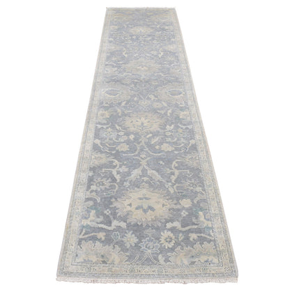 Oushak And Peshawar Wool & Silk Hand Knotted Rug Grey Gray 2.6X10.2 -O087287