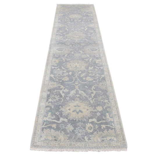Oushak And Peshawar Wool & Silk Hand Knotted Rug Grey Gray 2.6X10.2 -O087287
