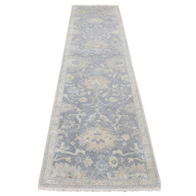 Oushak And Peshawar Wool & Silk Hand Knotted Rug Grey Gray 2.6X10.2 -O087287
