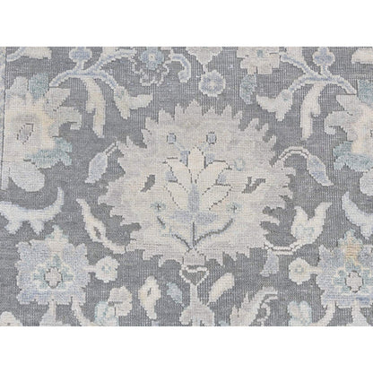 Oushak And Peshawar Wool & Silk Hand Knotted Rug Grey Gray 2.6X10.2 -O087287