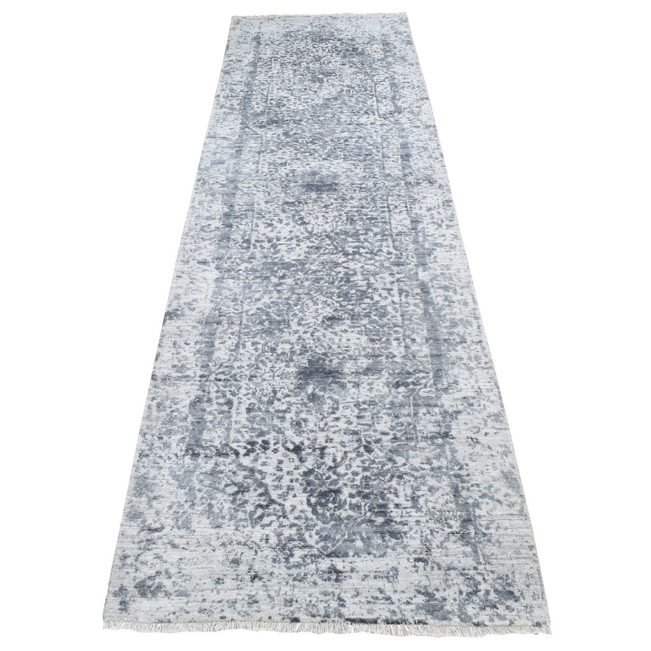 Gray 2'7" x 7'10" Transitional Hand knotted Wool/Silk Rug - Sku: O087291