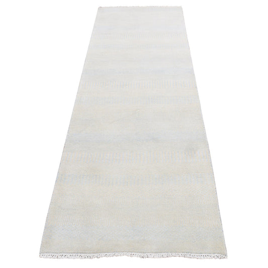 Modern and Contemporary Wool & Silk Hand Knotted Rug Ivory No Border 2.7X8.0 -O087292
