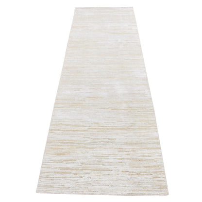 Modern and Contemporary Wool & Silk Hand Knotted Rug Ivory No Border 2.5X8.3 -O087293