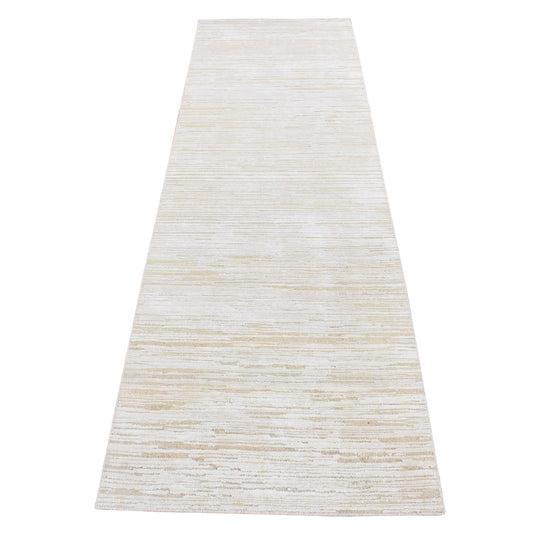 Modern and Contemporary Wool & Silk Hand Knotted Rug Ivory No Border 2.5X8.3 -O087293