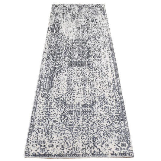 Transitional Wool & Art Silk Hand Loomed Rug Grey No Border 2.5X7.9 -O087295