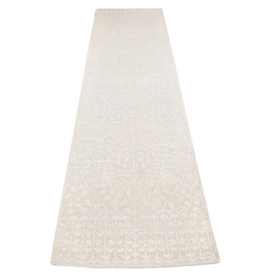 Transitional Wool & Silk Hand Knotted Rug Ivory No Border 2.6X11.8 -O087296