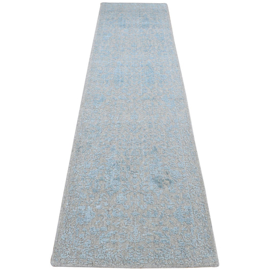 Transitional Wool & Art Silk Hand Loomed Rug Blue No Border 2.6X12.1 -O087297