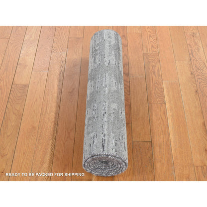 Modern and Contemporary Wool Hand Knotted Rug Grey No Border 2.6X12.0 -O087300