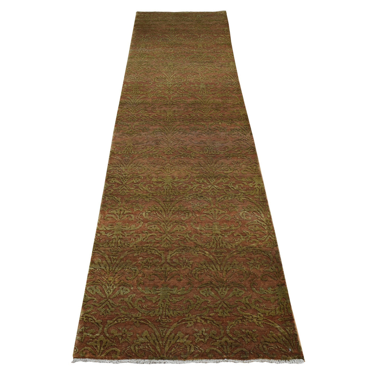 Brown 2'5" x 11'4" Transitional Hand knotted Wool/Silk Rug - Sku: O087301