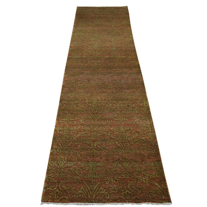 Transitional Wool & Silk Hand Knotted Rug Brown No Border 2.5X11.4 -O087301