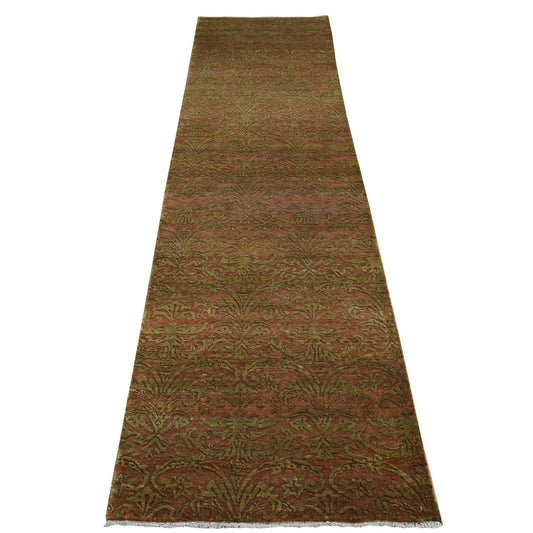 Transitional Wool & Silk Hand Knotted Rug Brown No Border 2.5X11.4 -O087301