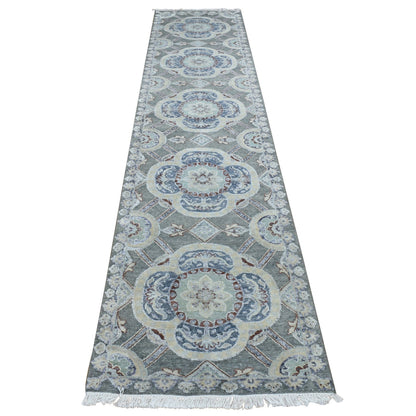 Transitional Wool & Silk Hand Knotted Rug Grey No Border 2.6X12.0 -O087303