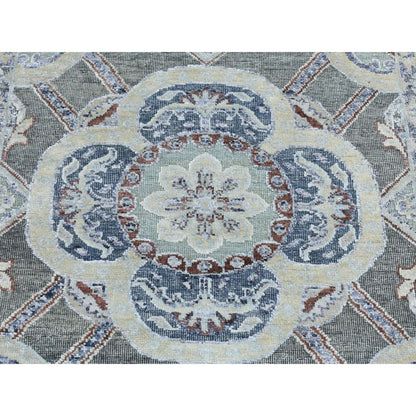 Transitional Wool & Silk Hand Knotted Rug Grey No Border 2.6X12.0 -O087303