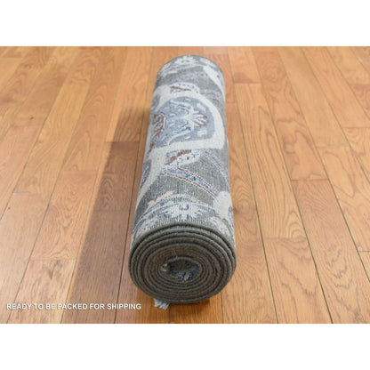 Transitional Wool & Silk Hand Knotted Rug Grey No Border 2.6X12.0 -O087303