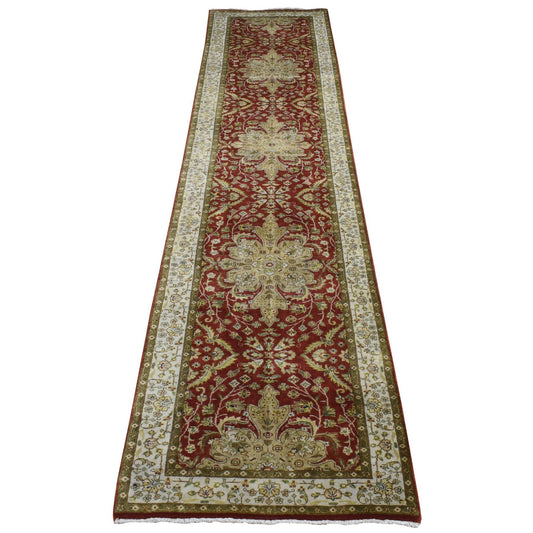 Fine Oriental Wool Hand Knotted Rug Red Ivory 2.4X11.5 -O087305