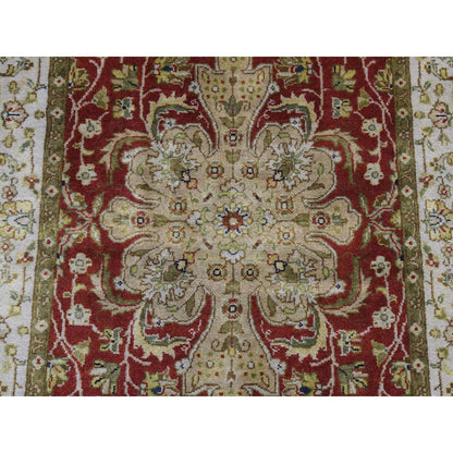 Fine Oriental Wool Hand Knotted Rug Red Ivory 2.4X11.5 -O087305