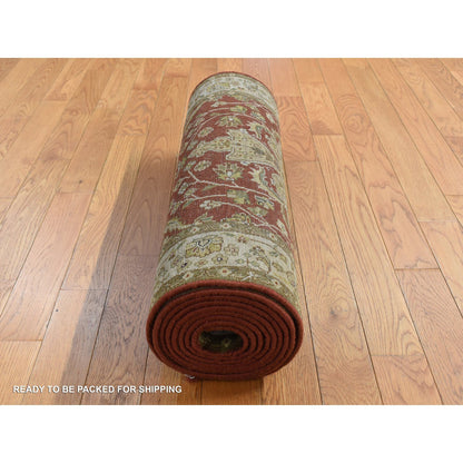 Fine Oriental Wool Hand Knotted Rug Red Ivory 2.4X11.5 -O087305