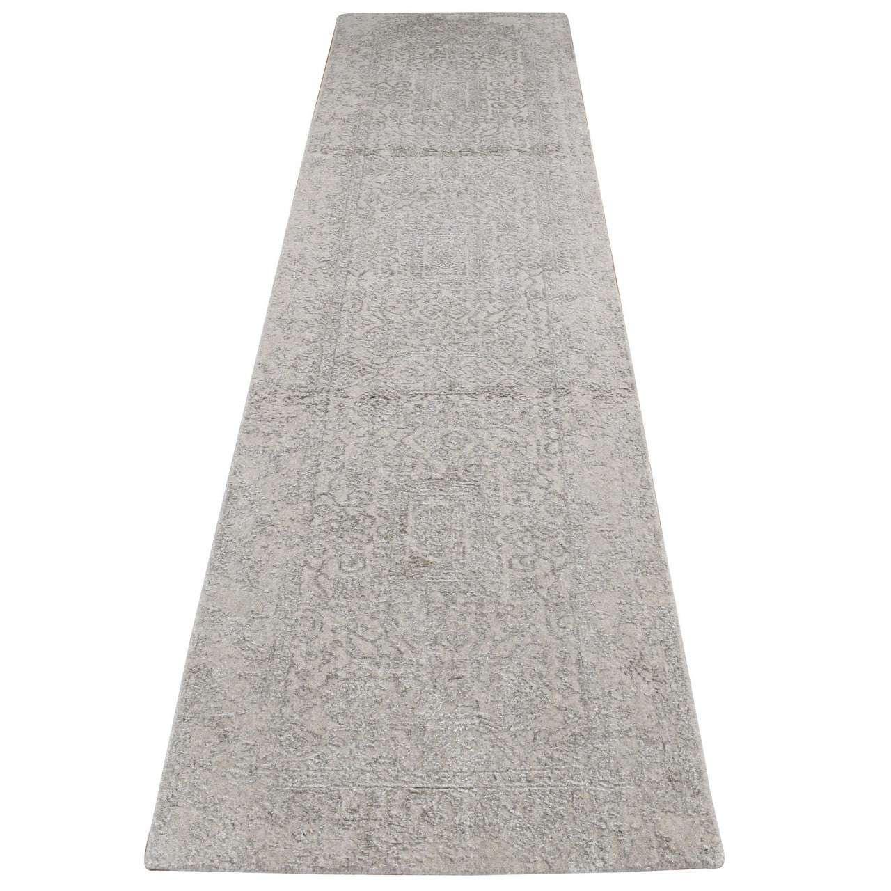 Gray 2'5" x 12'0" Modern and Contemporary Handloom Wool/Silk Rug - Sku: O087306