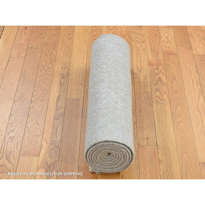 Modern and Contemporary Wool & Silk Hand Loomed Rug Grey Gray 2.5X12.0 -O087306