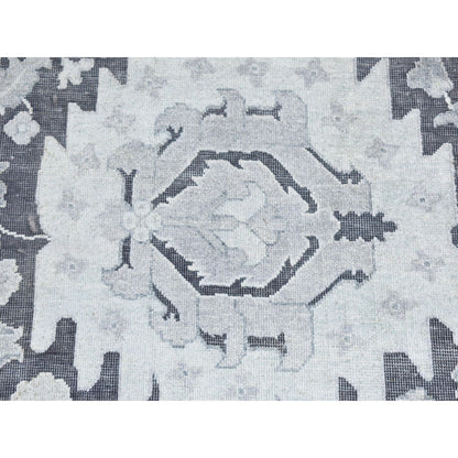 Oushak And Peshawar Wool & Silk Hand Knotted Rug Grey No Border 2.6X11.10 -O087307