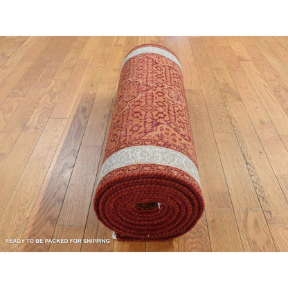 Fine Oriental Wool Hand Knotted Rug Orange Ivory 2.9X11.10 -O087308