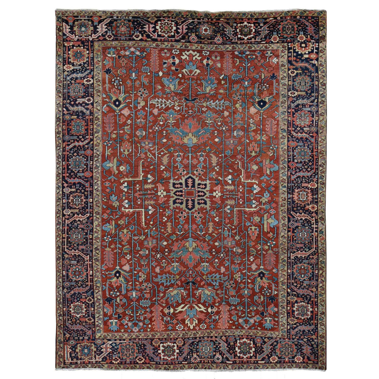 Red 9'4" x 12'10" Heriz Hand knotted Wool Rug - Sku: O087310