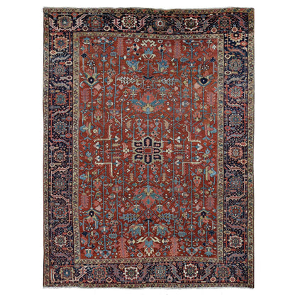 Heriz Wool Hand Knotted Rug Red Blue 9.4X12.10 -O087310