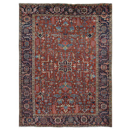 Heriz Wool Hand Knotted Rug Red Blue 9.4X12.10 -O087310