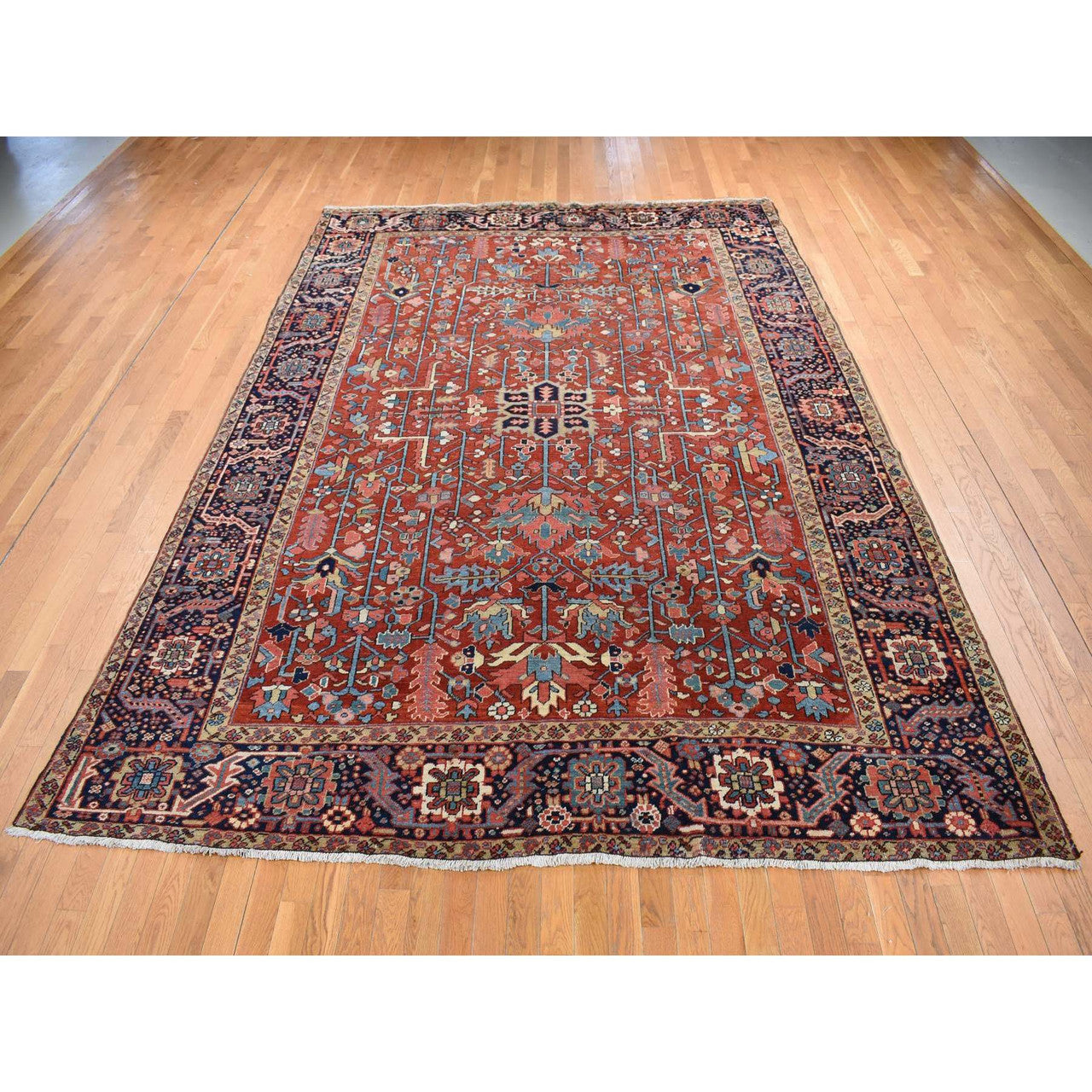 Red 9'4" x 12'10" Heriz Hand knotted Wool Rug - Sku: O087310