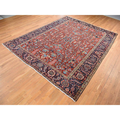 Heriz Wool Hand Knotted Rug Red Blue 9.4X12.10 -O087310