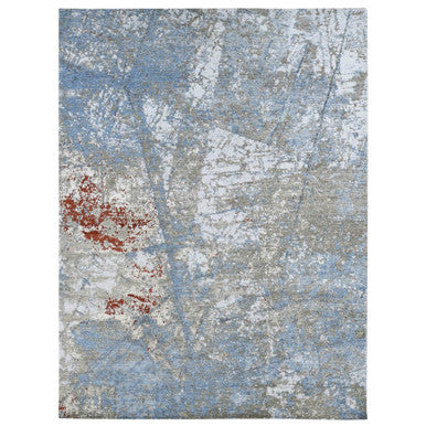 Modern and Contemporary Wool Hand Knotted Rug Blue No Border 9.1X12.4 -O087312