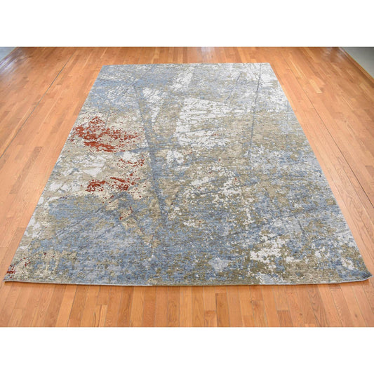 Modern and Contemporary Wool Hand Knotted Rug Blue No Border 9.1X12.4 -O087312
