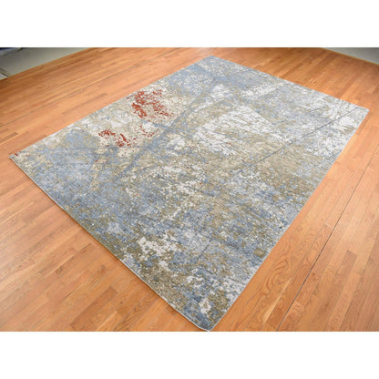 Modern and Contemporary Wool Hand Knotted Rug Blue No Border 9.1X12.4 -O087312