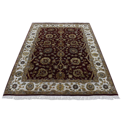 Rajasthan Wool & Silk Hand Knotted Rug Red Ivory 5.1X7.1 -O087320