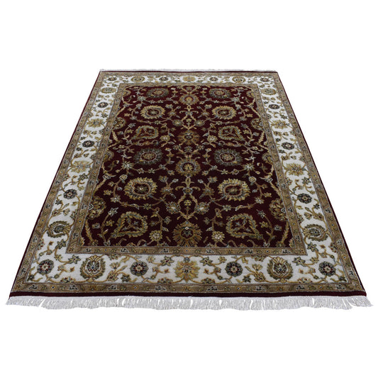 Rajasthan Wool & Silk Hand Knotted Rug Red Ivory 5.1X7.1 -O087320