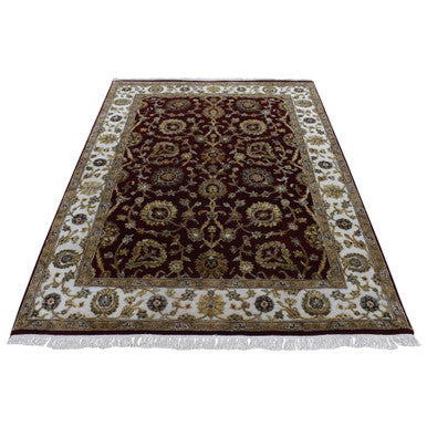 Rajasthan Wool & Silk Hand Knotted Rug Red Ivory 5.1X7.1 -O087320