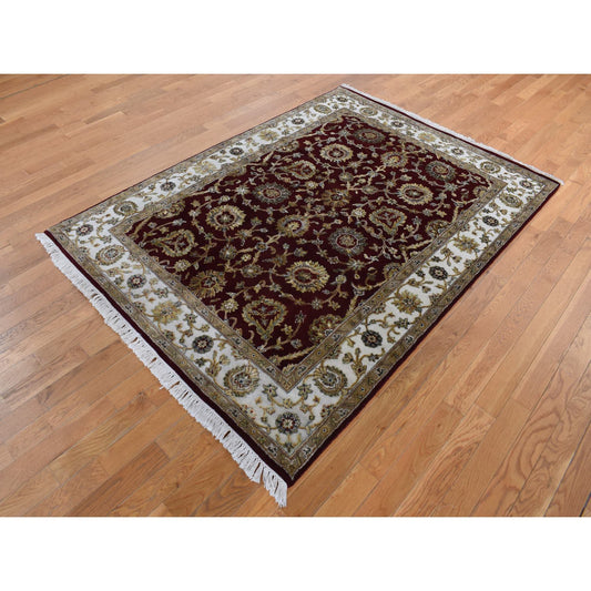 Rajasthan Wool & Silk Hand Knotted Rug Red Ivory 5.1X7.1 -O087320