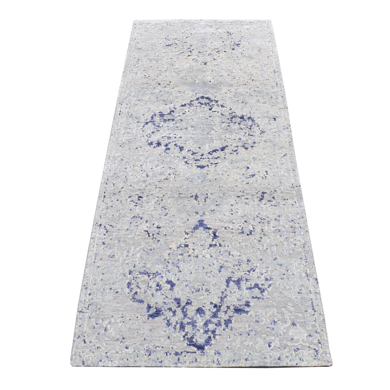 Gray 2'5" x 6'1" Transitional Hand knotted Wool/Silk Rug - Sku: O087325