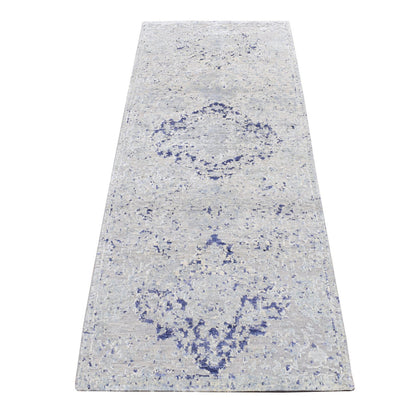 Transitional Wool & Silk Hand Knotted Rug Grey No Border 2.5X6.1 -O087325