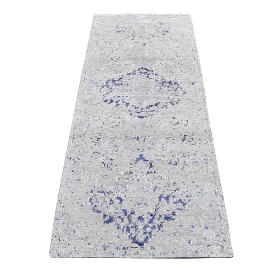 Transitional Wool & Silk Hand Knotted Rug Grey No Border 2.5X6.1 -O087325