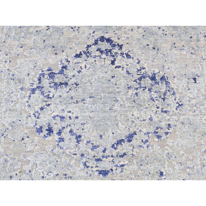 Transitional Wool & Silk Hand Knotted Rug Grey No Border 2.5X6.1 -O087325