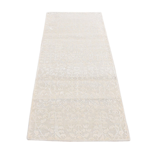Modern and Contemporary Wool & Silk Hand Knotted Rug Ivory No Border 2.5X6.0 -O087326