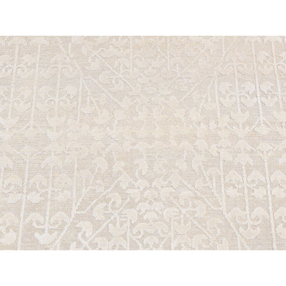 Modern and Contemporary Wool & Silk Hand Knotted Rug Ivory No Border 2.5X6.0 -O087326