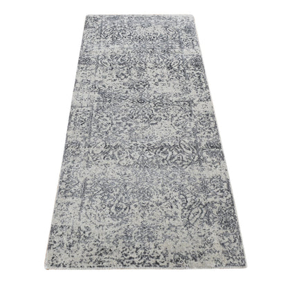 Transitional Wool & Silk Hand Loomed Rug Grey No Border 2.5X6.1 -O087328
