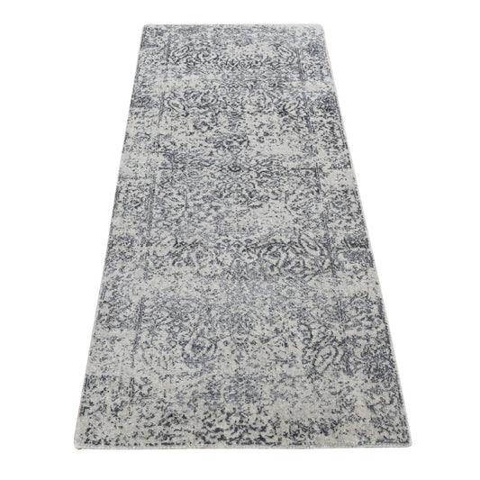 Transitional Wool & Silk Hand Loomed Rug Grey No Border 2.5X6.1 -O087328