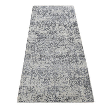 Transitional Wool & Silk Hand Loomed Rug Grey No Border 2.5X6.1 -O087328