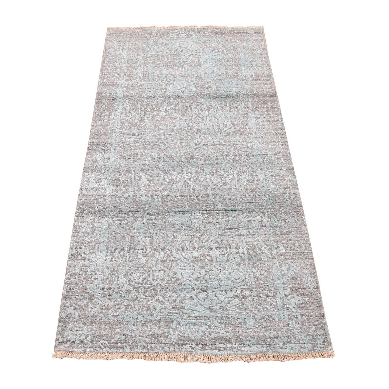 Green 2'6" x 5'8" Transitional Hand knotted Wool/Silk Rug - Sku: O087329