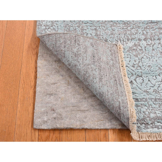 Transitional Wool & Silk Hand Knotted Rug Green No Border 2.6X5.8 -O087329