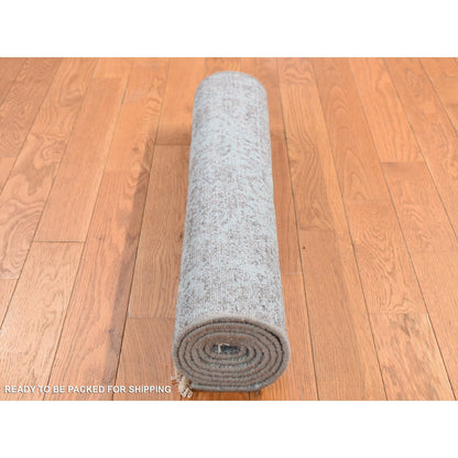 Transitional Wool & Silk Hand Knotted Rug Green No Border 2.6X5.8 -O087329